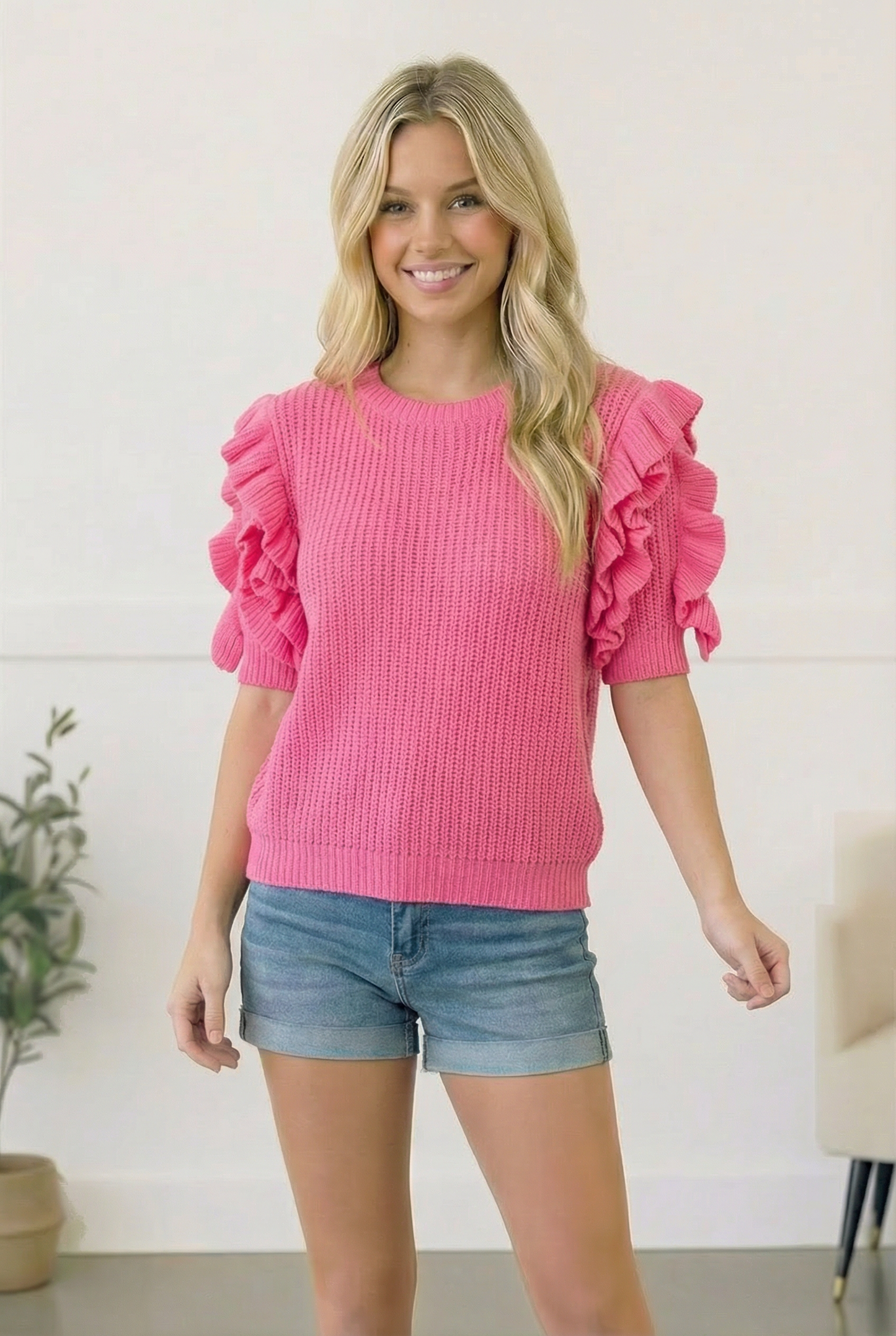 Pick Up - Flirty Flutter Sleeve Knit Top