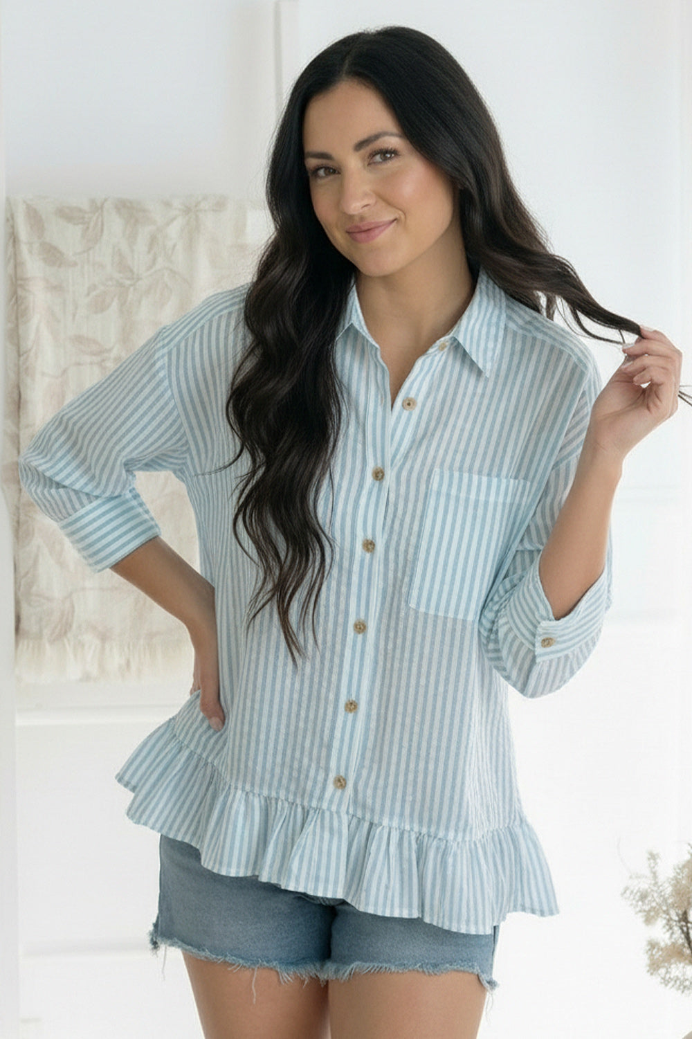 Pretty Please Blue Peplum Blouse