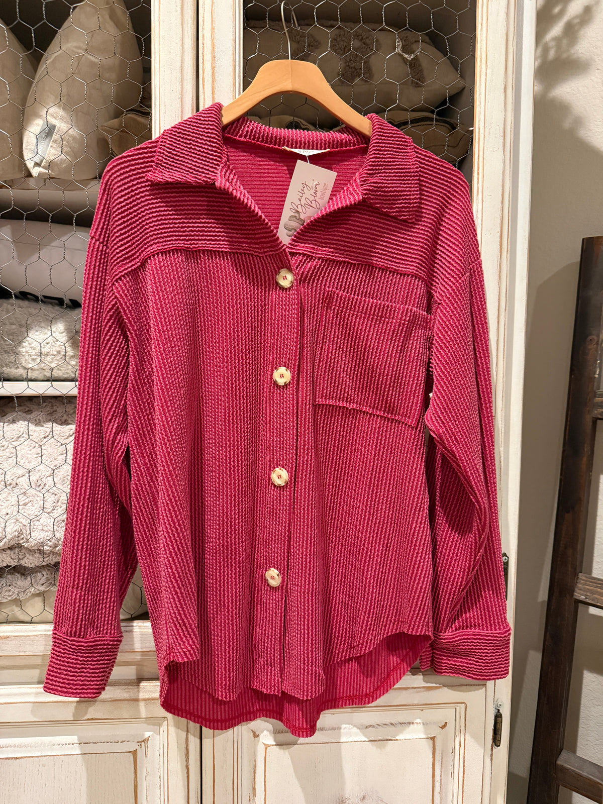 Pick Up - Pink Wavy Ribbed Oversized Jacket