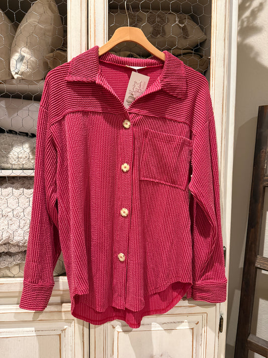 Pick Up - Pink Wavy Ribbed Oversized Jacket