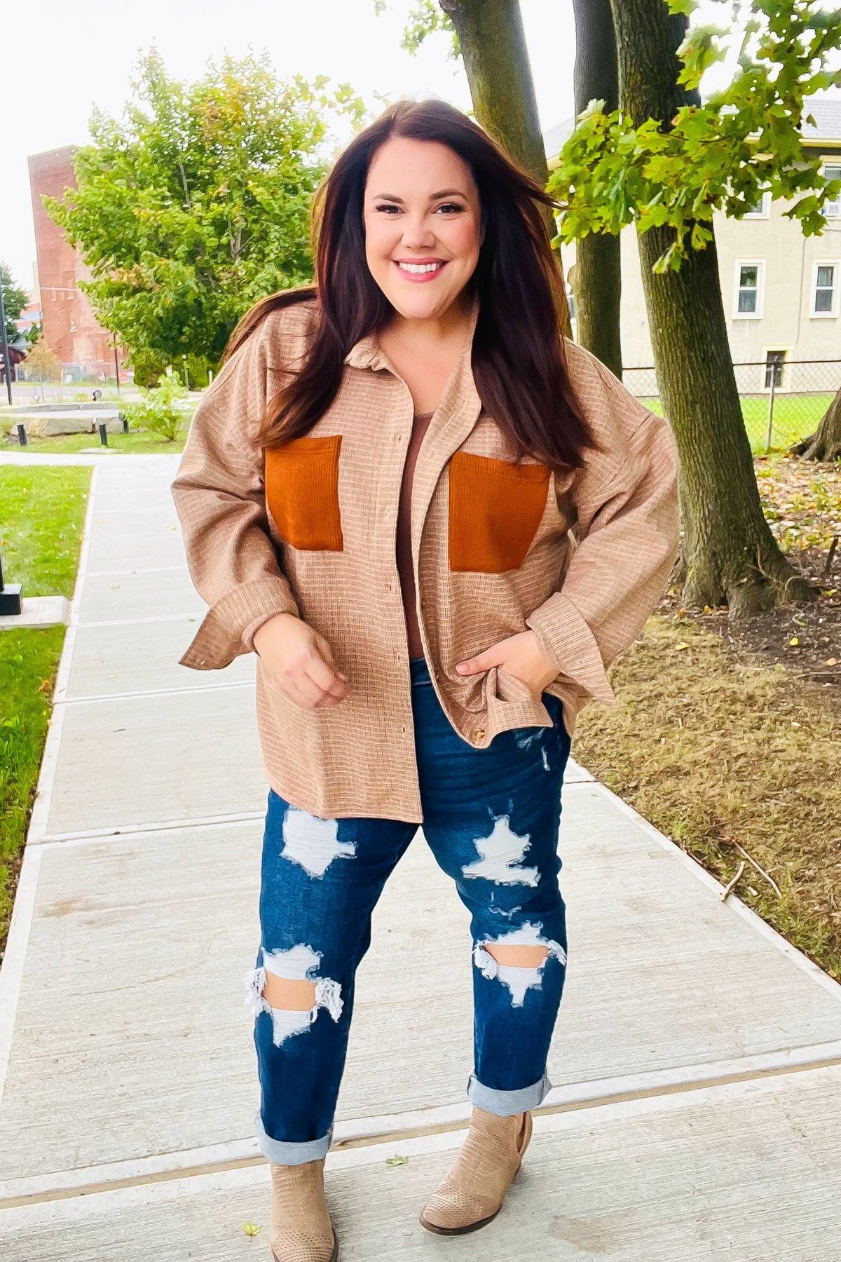 Pick Up - Start You Day Rust Flannel Plaid Oversized Shacket