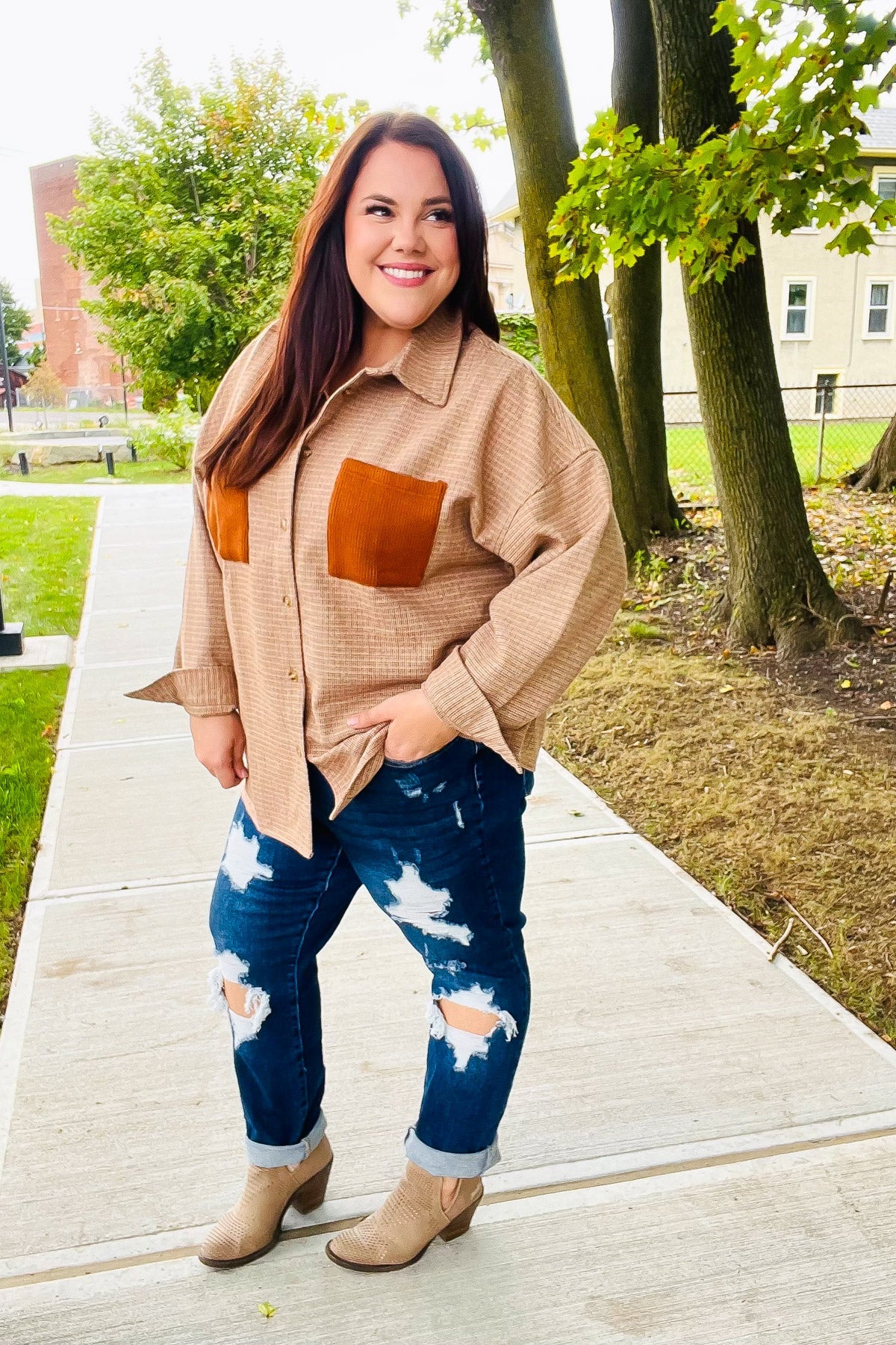 Pick Up - Start You Day Rust Flannel Plaid Oversized Shacket