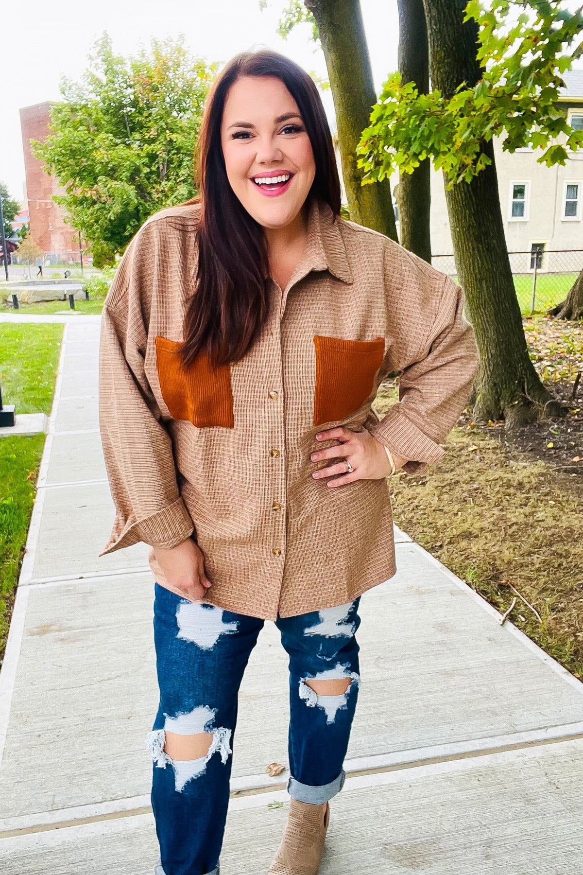 Pick Up - Start You Day Rust Flannel Plaid Oversized Shacket