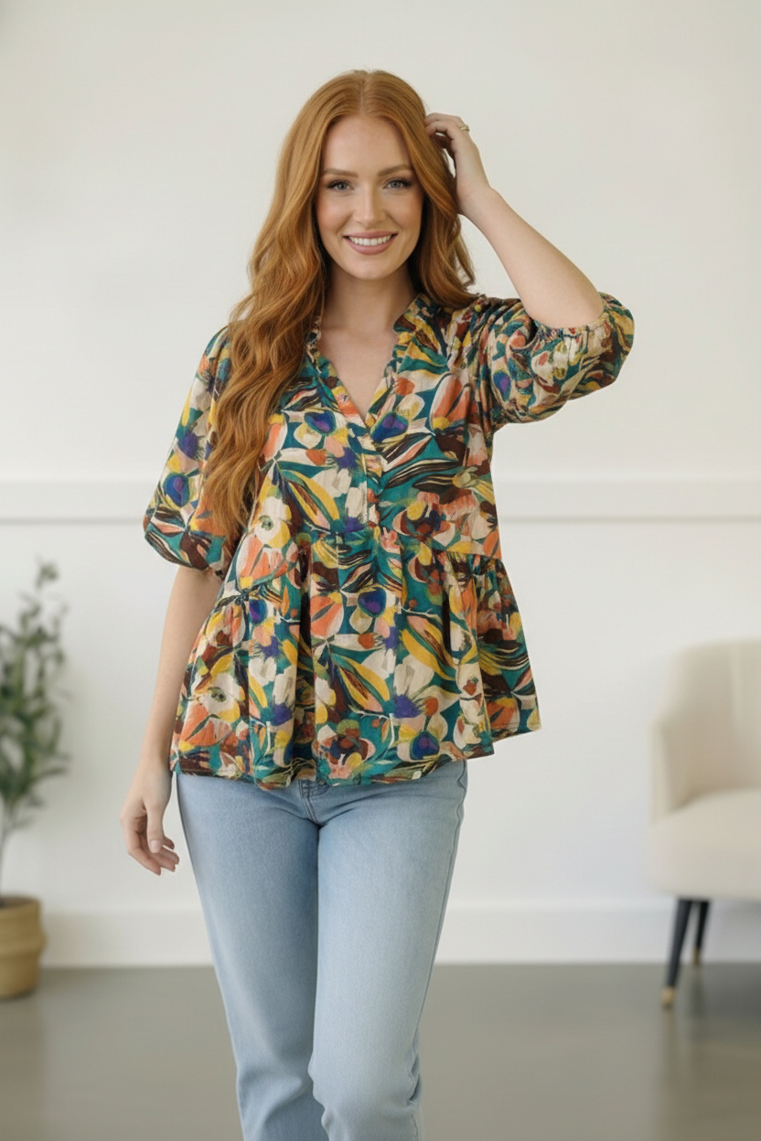 Pick Up - Painted Floral Jungle Blouse