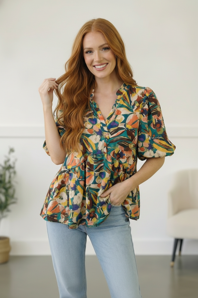 Pick Up - Painted Floral Jungle Blouse