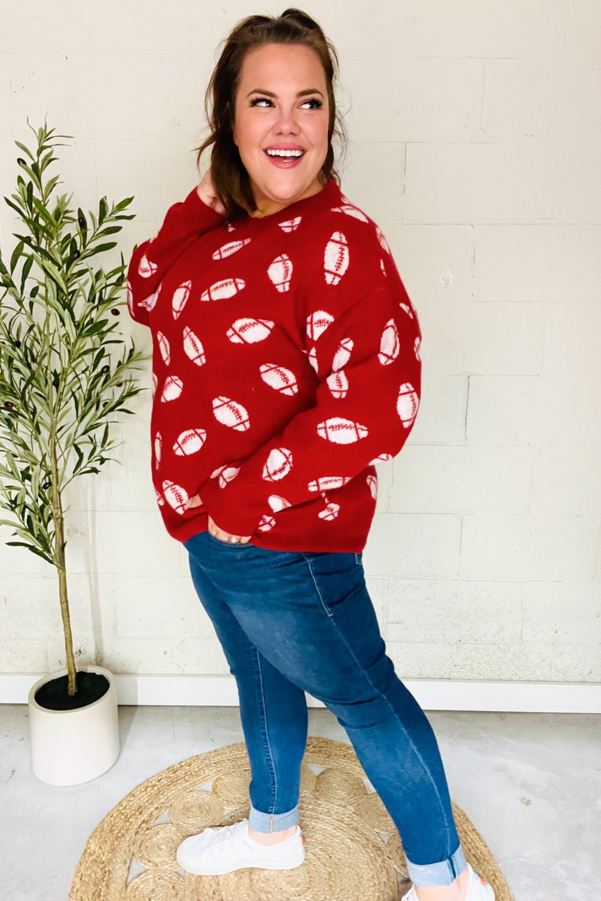 Pick Up - Game Day Red Football Print Jacquard Knit Sweater