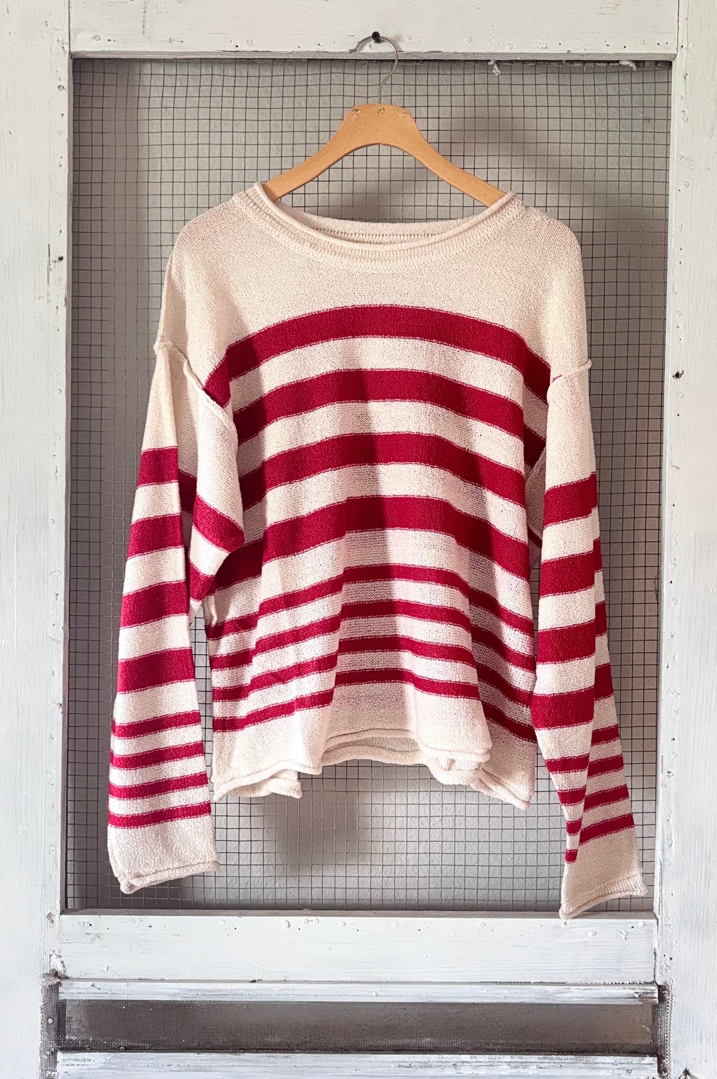 Pick Up - Red, White, & Bloom Striped Sweater