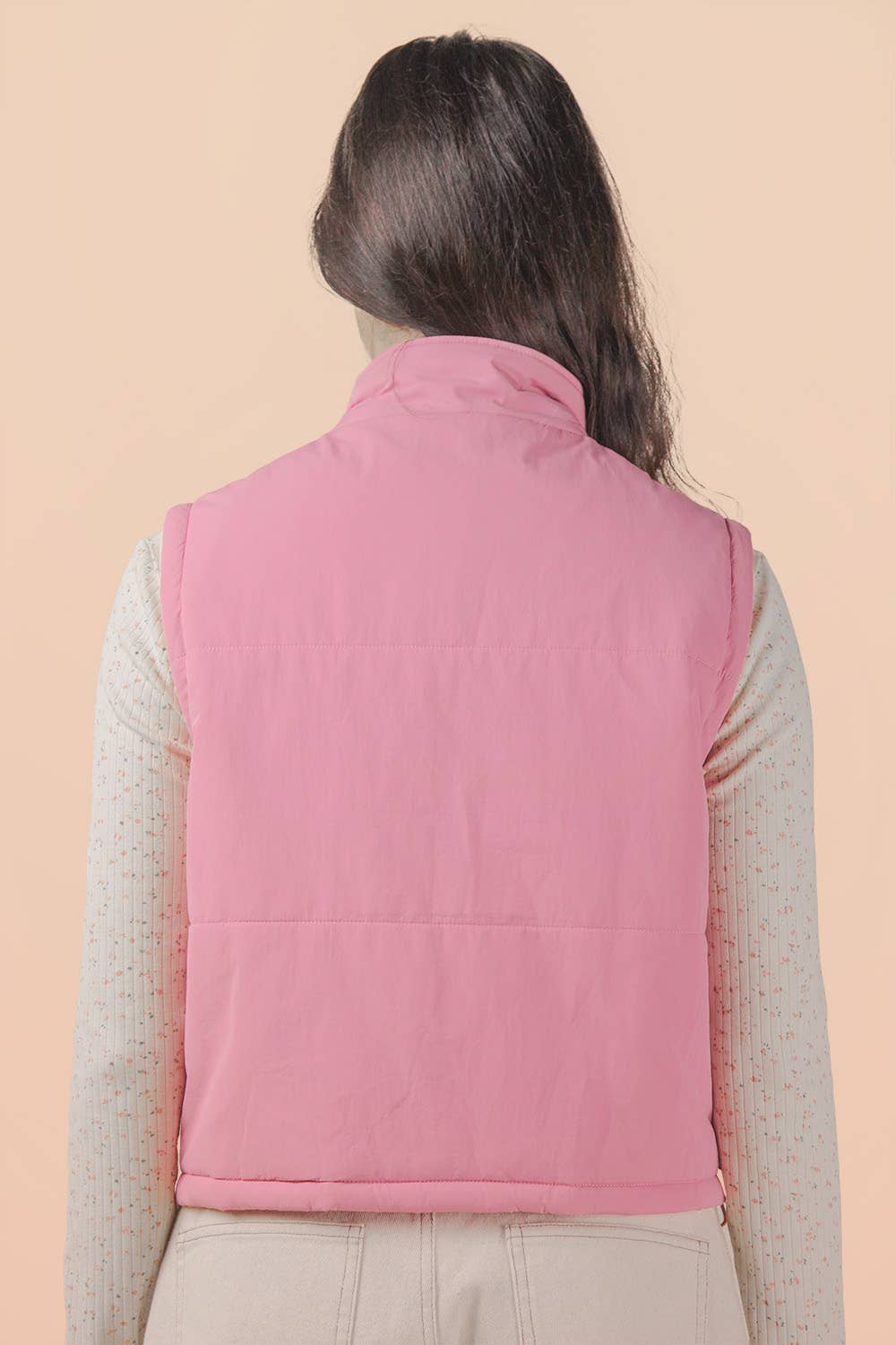 Pick Up - Tie Detail Mock Neck Casual Puffer Vest