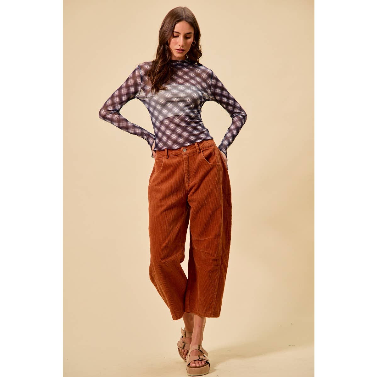 Pick Up - RUST MID RISE CORDUROY BARREL PANTS