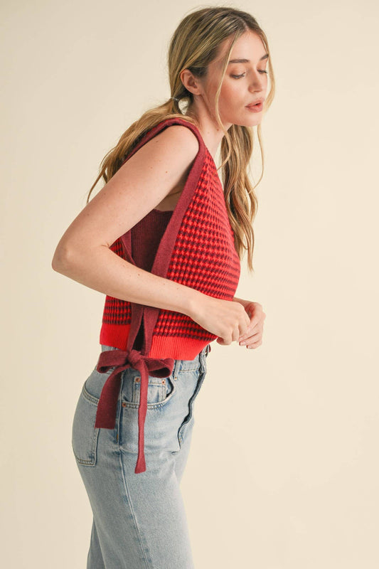 Pick Up - STRIPED SIDE TIE SWEATER VEST