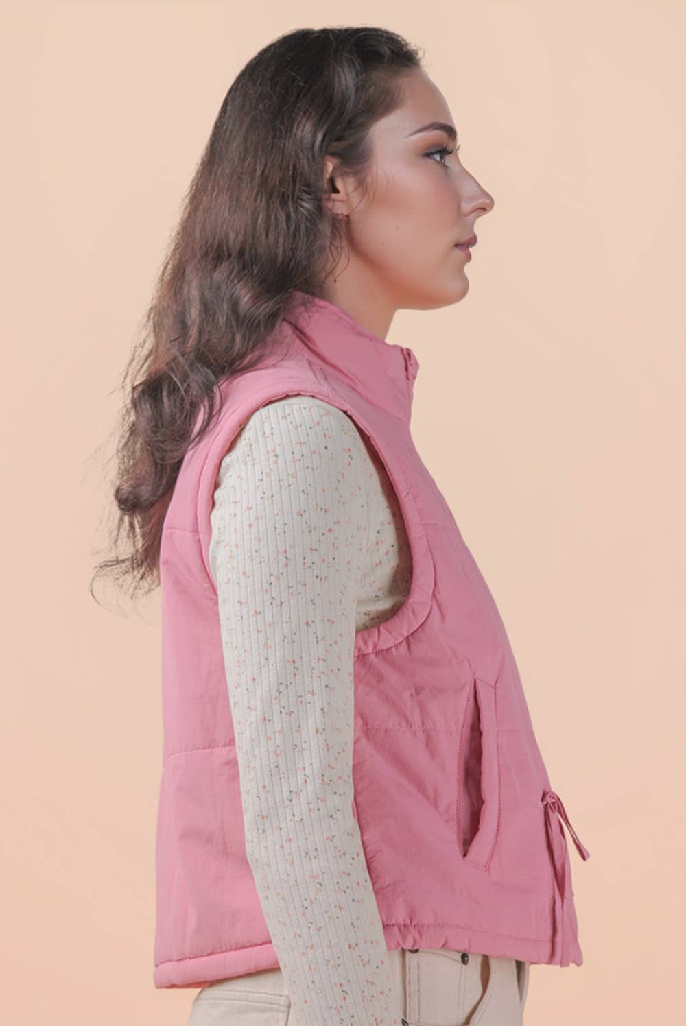Pick Up - Tie Detail Mock Neck Casual Puffer Vest