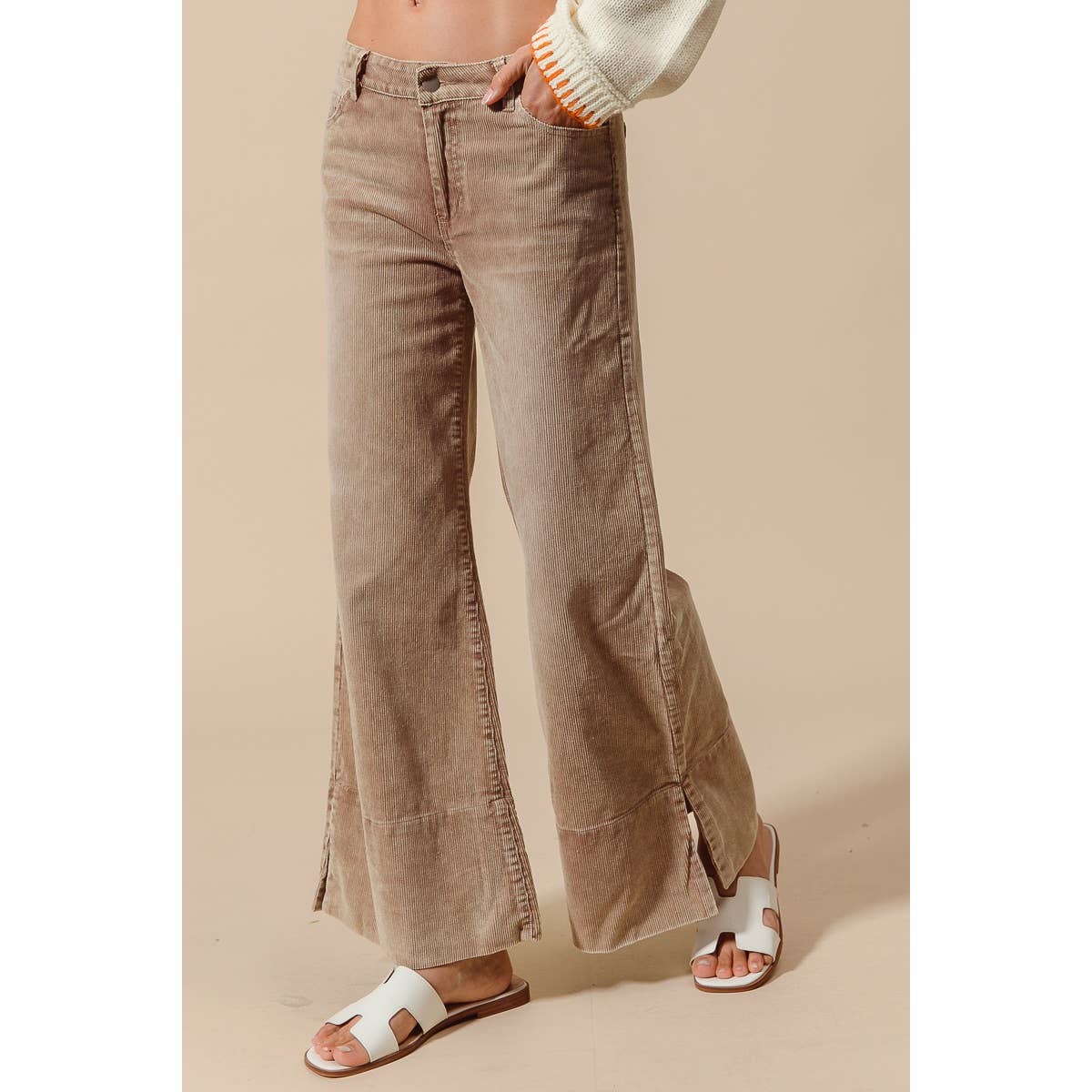 Pick Up - WIDE LEG FLARED WASHED CORDUROY PANTS
