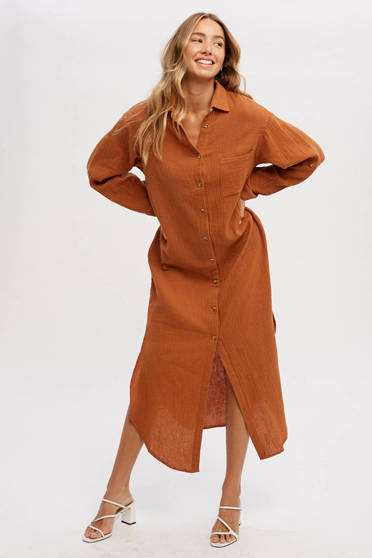 Pick Up - BUTTON UP MAXI SHIRT DRESS