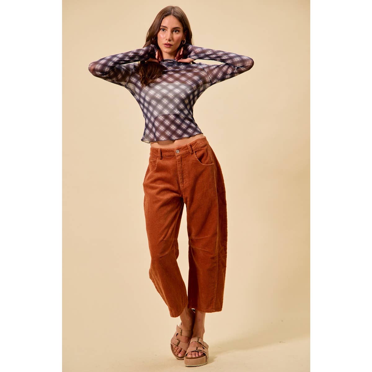 Pick Up - RUST MID RISE CORDUROY BARREL PANTS