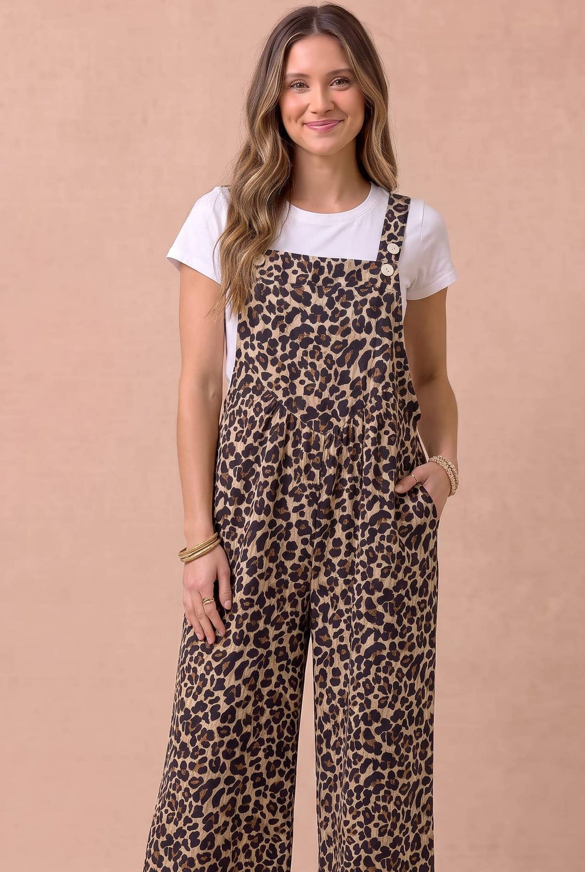 Pick Up - Leopard Print Wide Leg Bib Overalls