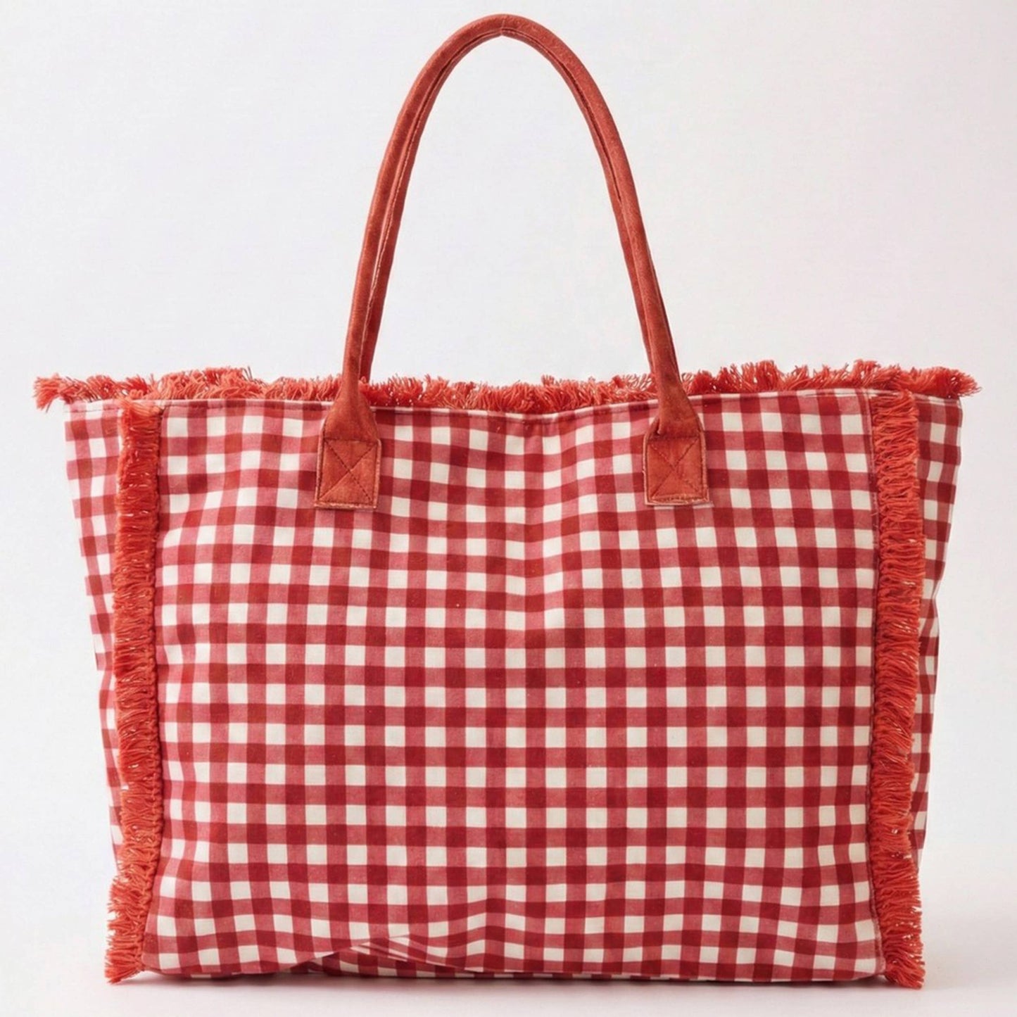 Pick Up - Gingham Check Frayed Trim Tote Bag