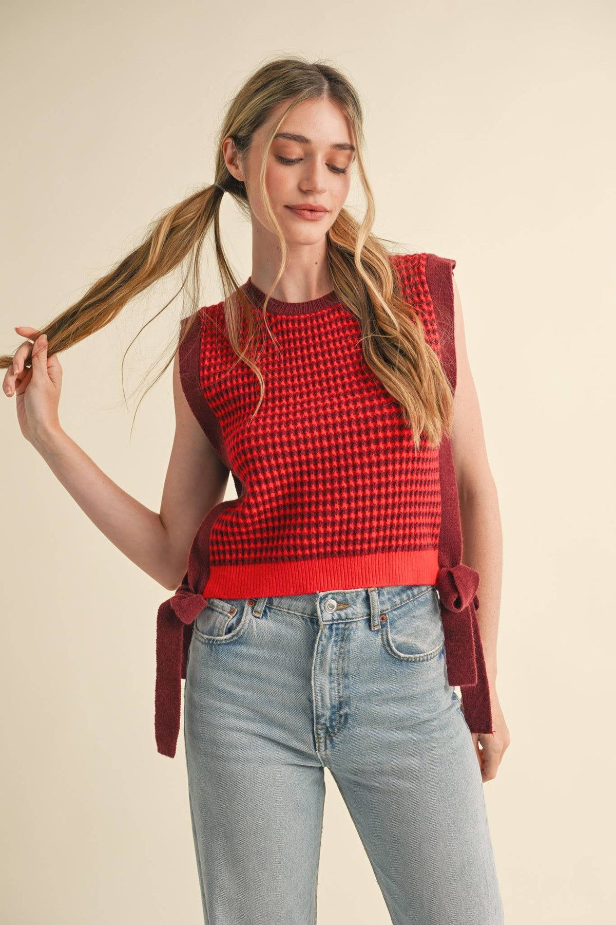 Pick Up - STRIPED SIDE TIE SWEATER VEST