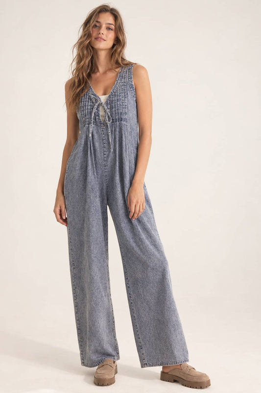 Pick Up - Wide Leg Washed Denim Jumpsuit