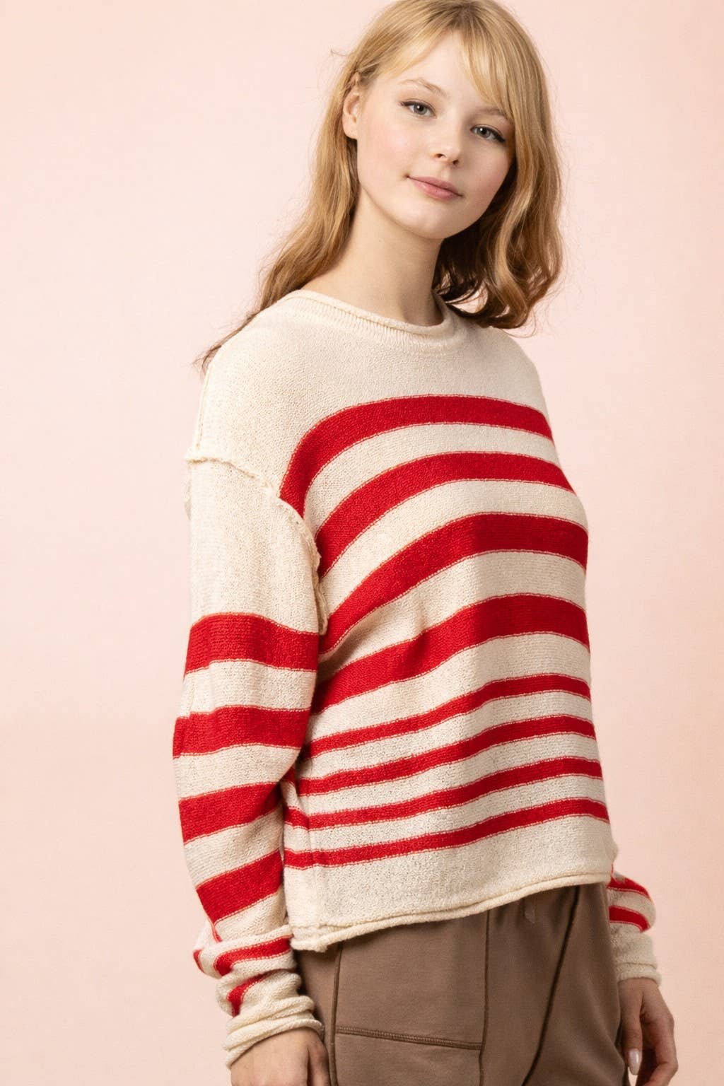 Pick Up - Red, White, & Bloom Striped Sweater
