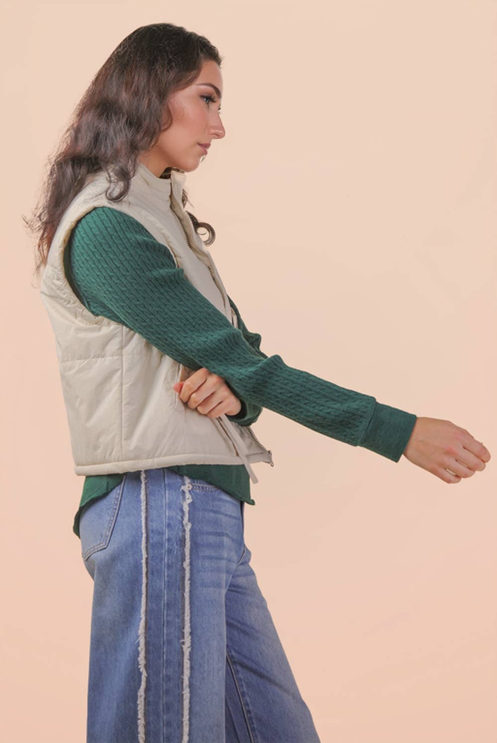 Pick Up - Tie Detail Mock Neck Casual Puffer Vest
