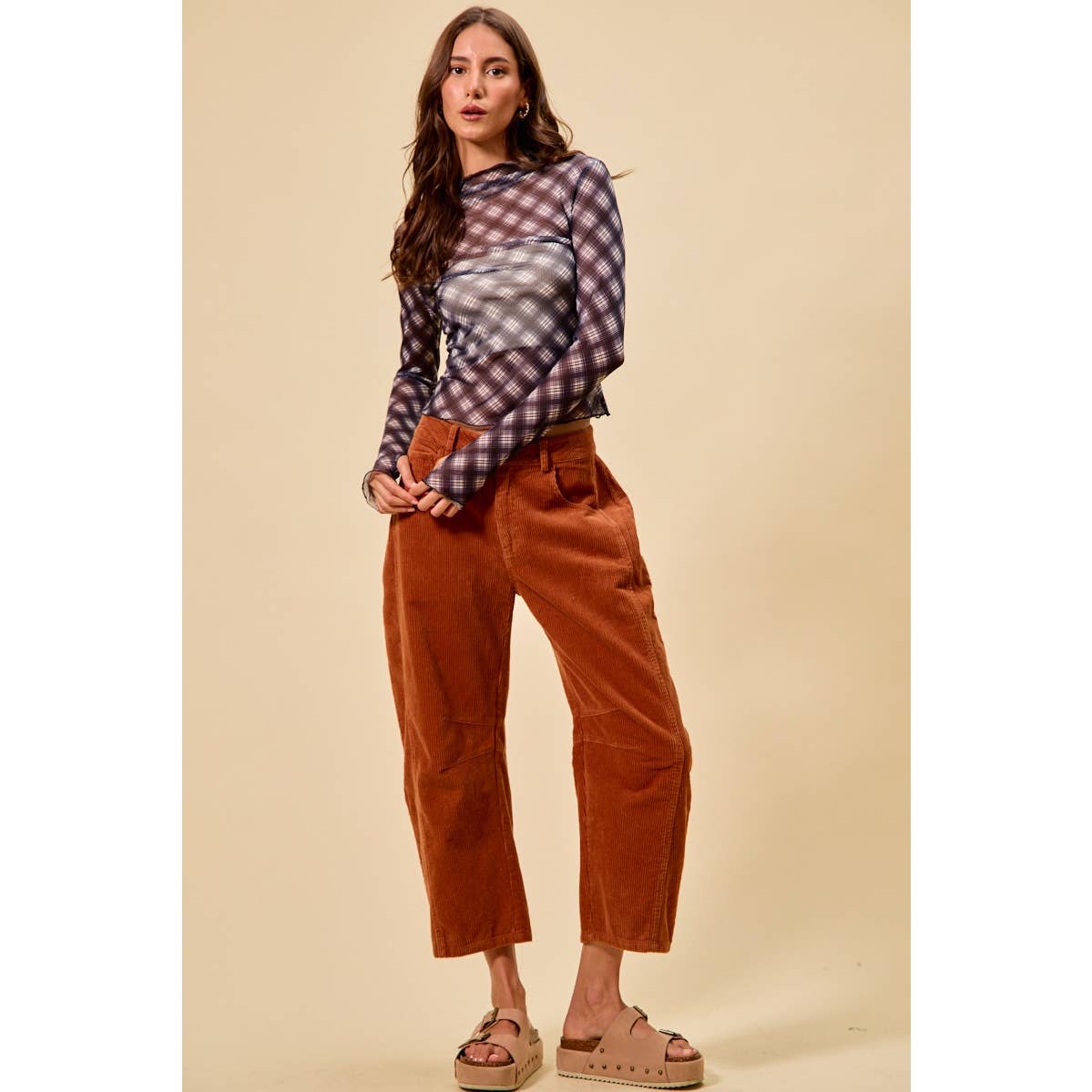 Pick Up - RUST MID RISE CORDUROY BARREL PANTS